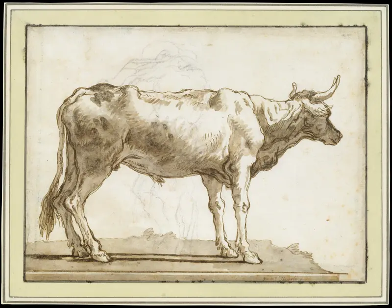 A Bullock Standing to the Right (on a Base) Wall Art by Giovanni Domenico Tiepolo - High-Resolution Digital Print