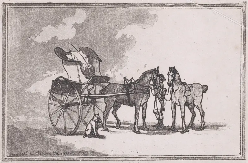 A Cabriolet or Curricle with a Man Holding Two Horses (A Post Chaise) Wall Art by Thomas Rowlandson - High-Resolution Digital Print