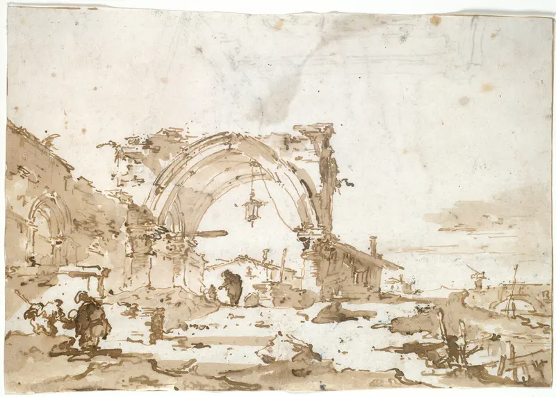 A Capriccio with a Ruined Gothic Arch Wall Art by Francesco Guardi - High-Resolution Digital Print