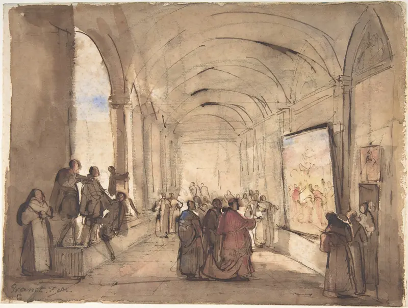 A Cardinal Examining a Painting in a Cloister Wall Art by François Marius Granet - High-Resolution Digital Print