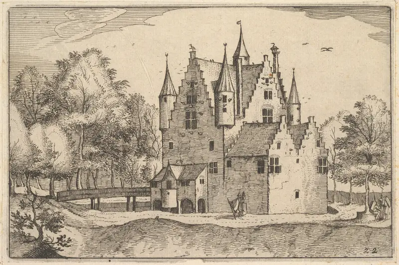 A Castle, plate 22 from "Regiunculae et Villae Aliquot Ducatus Brabantiae" Wall Art by Claes Jansz. Visscher - High-Resolution Digital Print