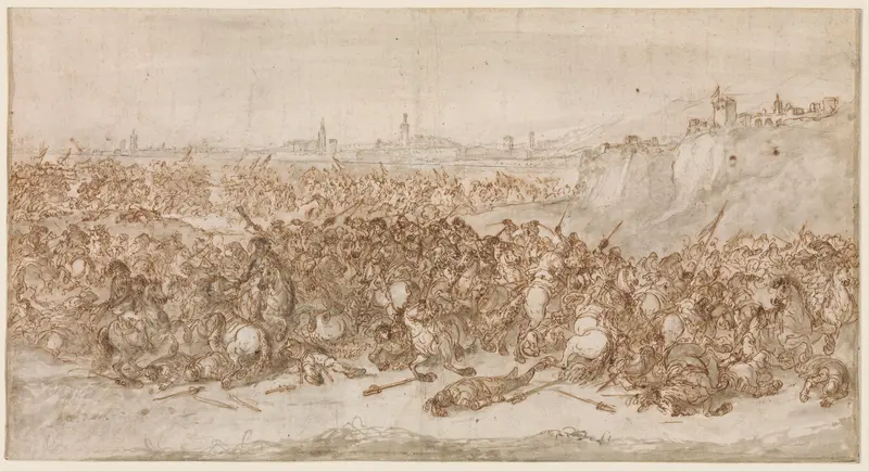 A Cavalry Battle before a City Wall Art by Francesco Antonio Simonini - High-Resolution Digital Print