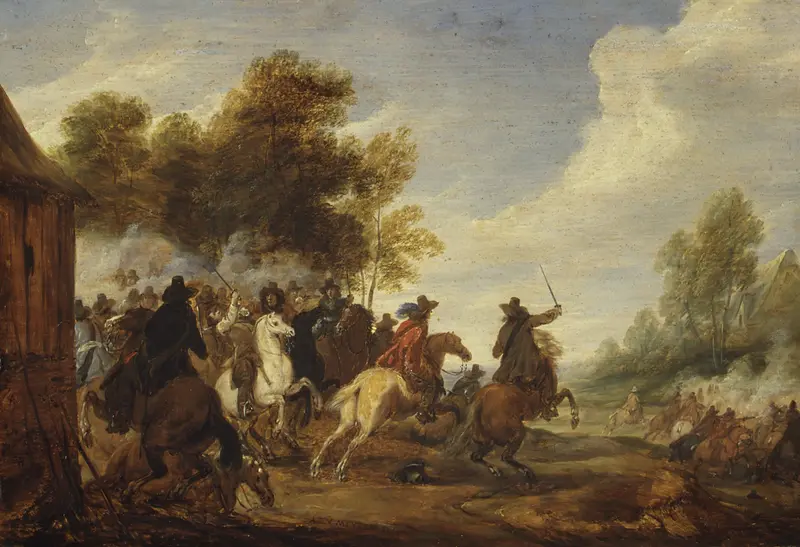A Cavalry Engagement Wall Art by Adam Frans van der Meulen - High-Resolution Digital Print