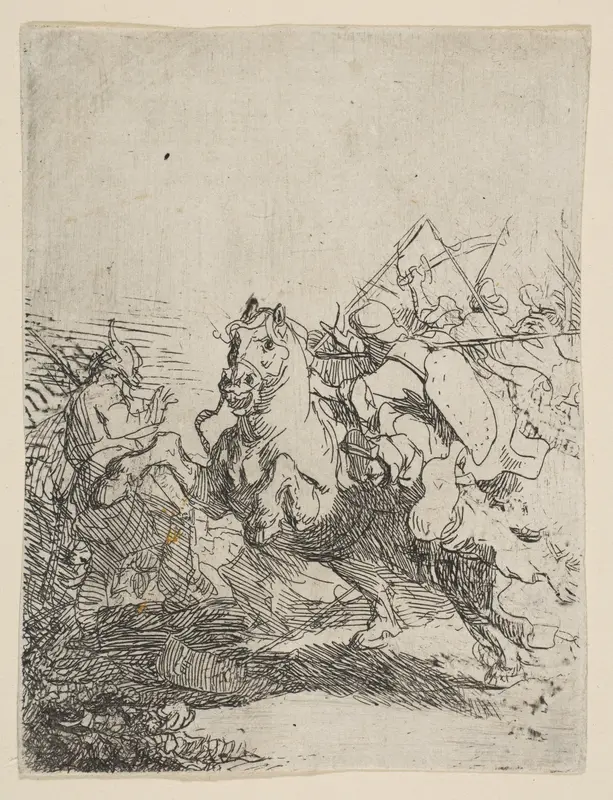 A Cavalry Fight Wall Art by Rembrandt (Rembrandt van Rijn) - High-Resolution Digital Print