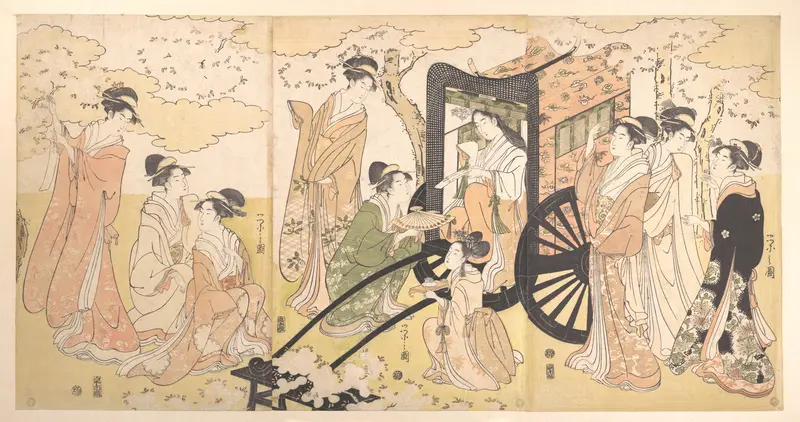 A Cherry-Viewing Excursion by a Noble Lady and Attendants