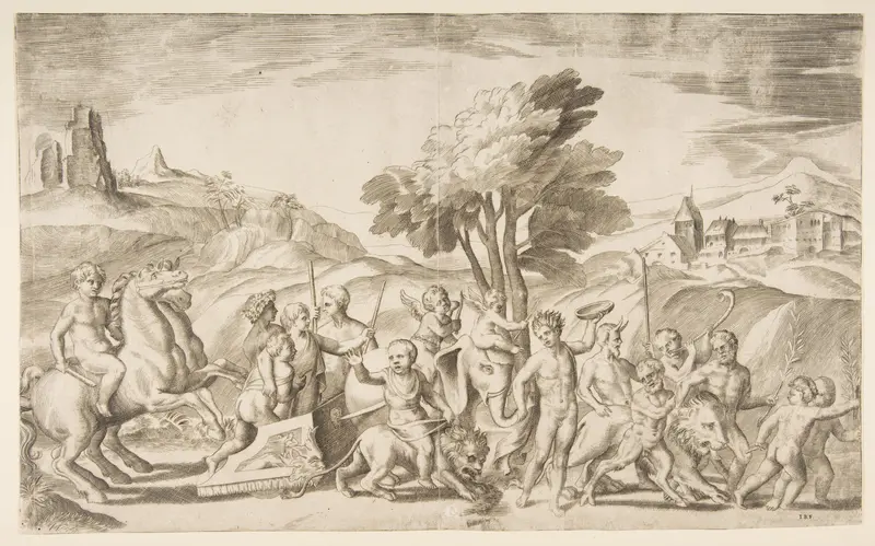 A children's bacchanal with animals Wall Art by Giulio Bonasone - High-Resolution Digital Print