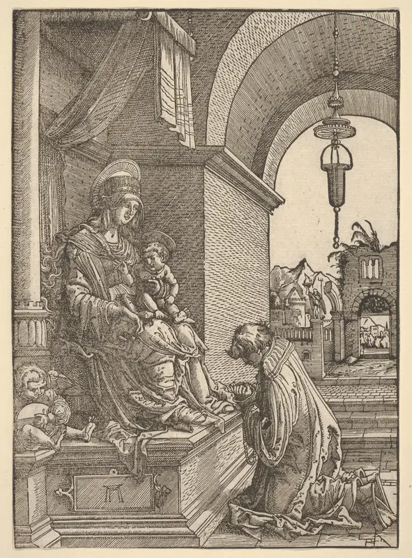 A Cleric Kneeling Before the Virgin and Christ Child Wall Art by Albrecht Altdorfer - High-Resolution Digital Print