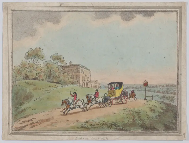 A Coach and Four (from, Rustic Sketches?) Wall Art by Thomas Rowlandson - High-Resolution Digital Print
