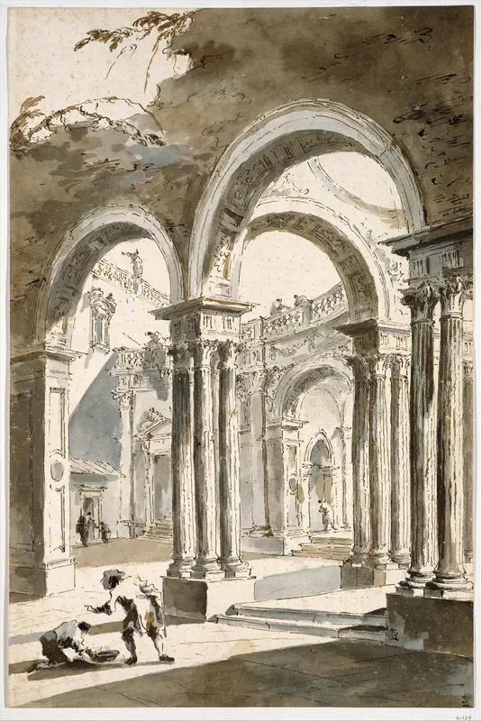A Colonnade, Partly Ruined, with Figures Wall Art by Francesco Guardi - High-Resolution Digital Print