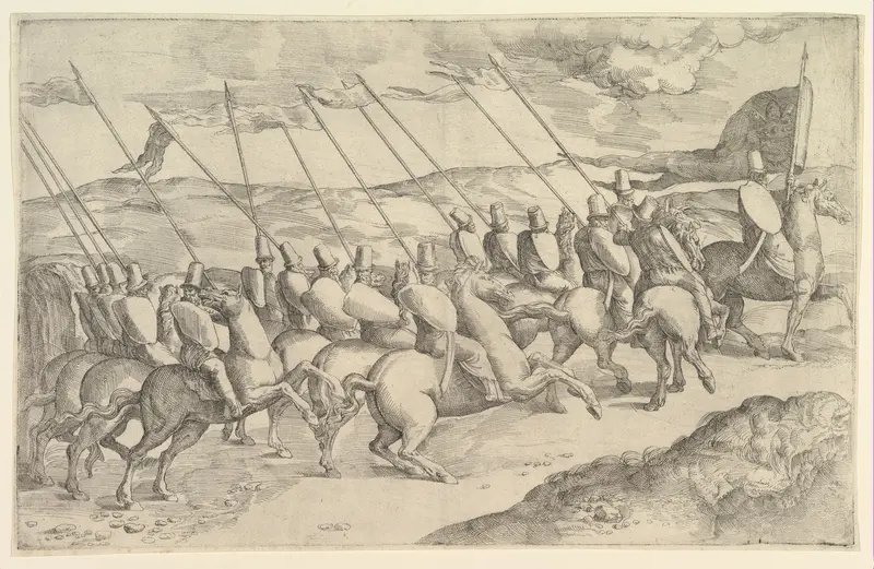 A company of horsemen riding to the right Wall Art by Battista Franco - High-Resolution Digital Print