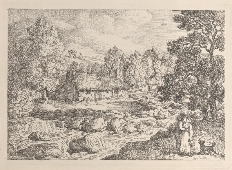 A Cornish Waterfall, from "Views in Cornwall" Wall Art by Thomas Rowlandson - High-Resolution Digital Print