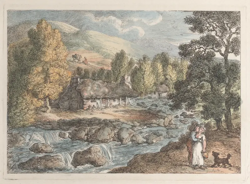 A Cornish Waterfall Wall Art by Thomas Rowlandson - High-Resolution Digital Print