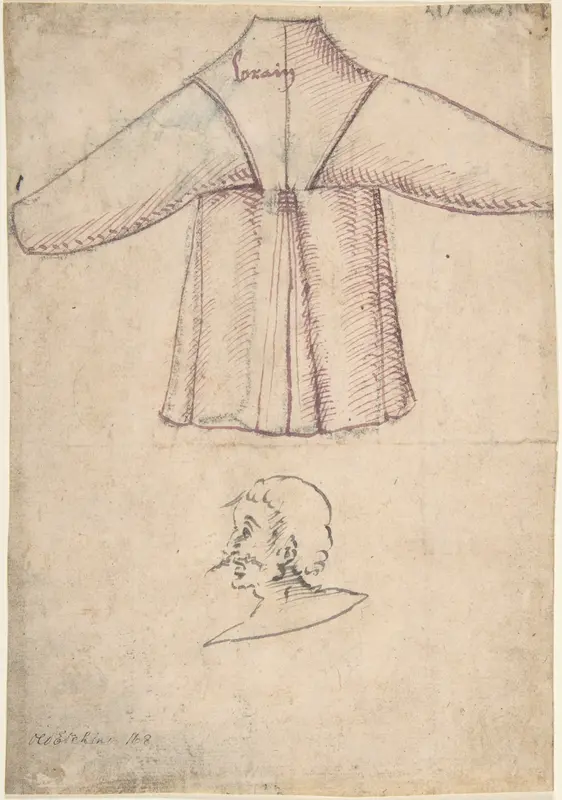 A costume and a sketch of a man in profile Wall Art by Anonymous, German, 16th century - High-Resolution Digital Print