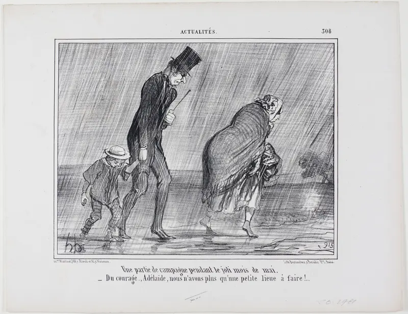 A country excursion during the beautiful month of May. “– Courage... Adelaïde it's just another league to go,” plate 308 from Actualités