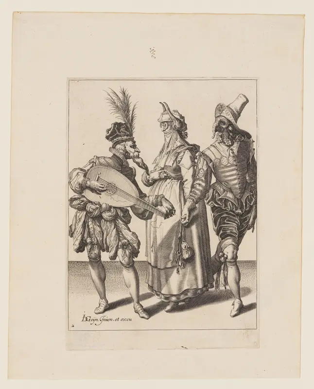 A Couple Addressed by a Lute Player, from The Masquerades Wall Art by Jacob de Gheyn, II - High-Resolution Digital Print