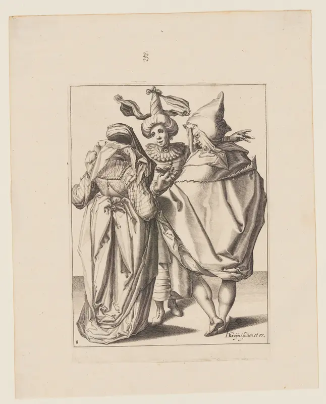 A Couple Addressing a Gesticulating Young Man, from The Masquerades Wall Art by Jacob de Gheyn, II - High-Resolution Digital Print
