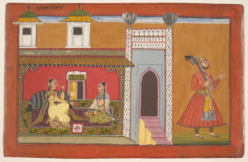 A Courtesan and Her Lover Estranged by a Quarrel: Page from a Rasamanjari series Wall Art by Devidasa of Nurpur - High-Resolution Digital Print