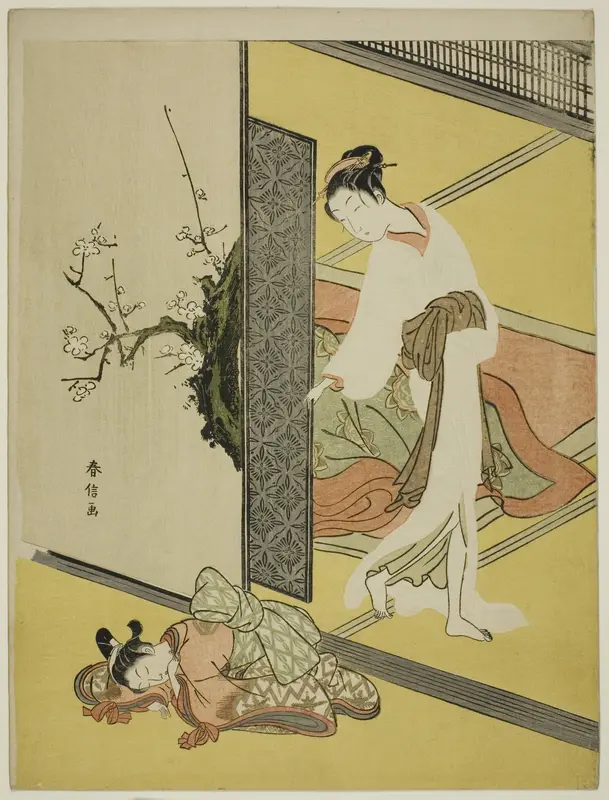 A Courtesan Catching Her Attendant Sleeping Wall Art by Suzuki Harunobu - High-Resolution Digital Print