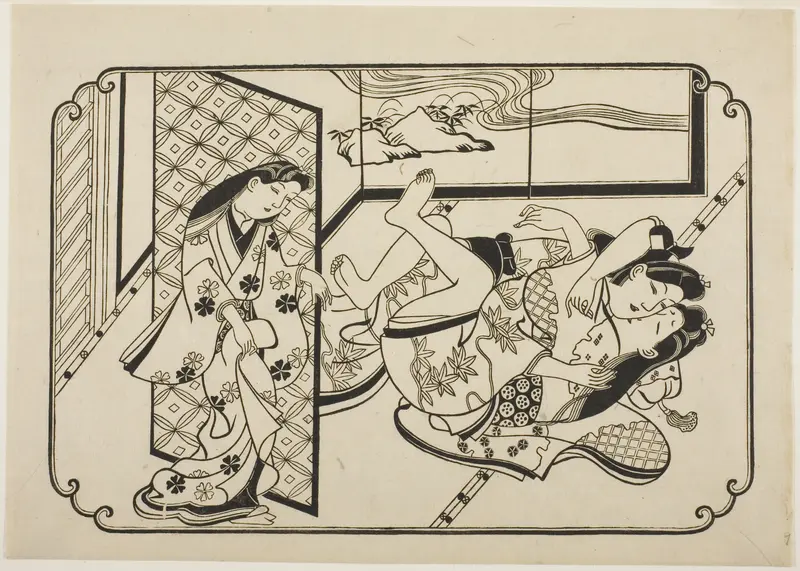 A Courtesan with Her Client, the first sheet of an untitled erotic picture album
