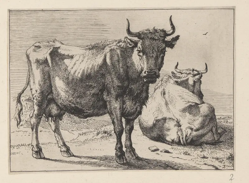 A Cow Standing and Another Lying Down, from Various Oxen and Cows Wall Art by Paulus Potter - High-Resolution Digital Print