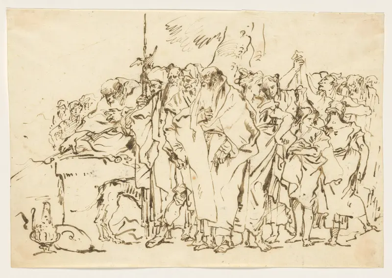 A Crowd of Persons in Antique Roman or Oriental Dress, Gathering at a Pagan Altar Wall Art by Giovanni Domenico Tiepolo - High-Resolution Digital Print