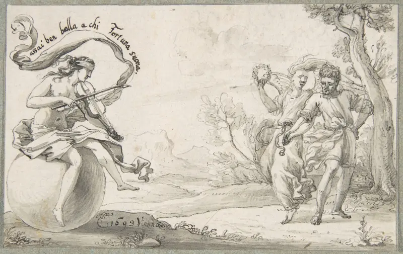 A Dancing Pair Accompanied by a Blindfolded Fortune Wall Art by Monogrammist EF (?) - High-Resolution Digital Print