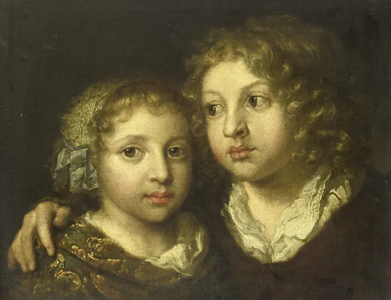 A daughter and a son (Constantijn?) of the artist Wall Art by Caspar Netscher - High-Resolution Digital Print