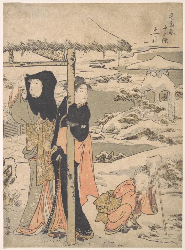 A Day in Winter; Two Ladies and a Child in a Garden