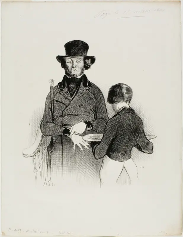 A Dinner at Véry's. “So what! I am having dinner by myself today... alright! But my wife gave me one Louis d'or and I still have... 60 centimes left,” plate 11 from Les Beaux Jours De La Vie