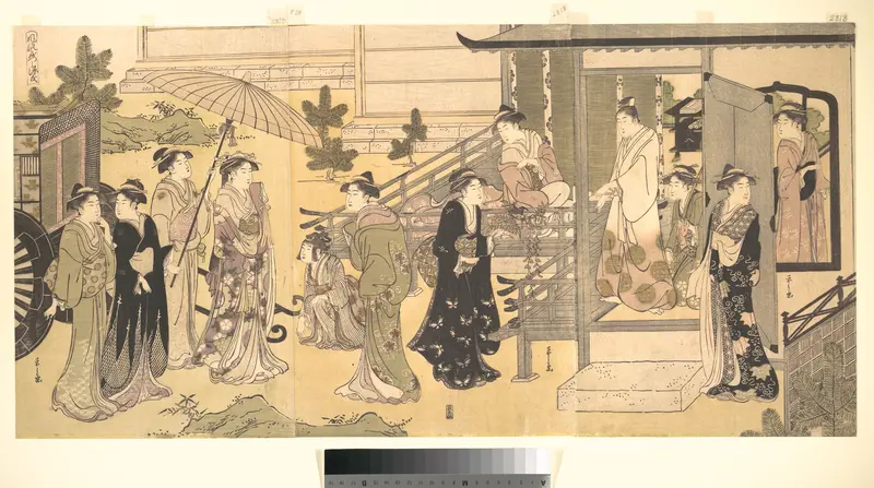 A Disguised Scene from The Tale of Genji (Fūryū Yatsushi Genji), Chapter 33, “Wisteria Leaves (Fuji no uraba)”