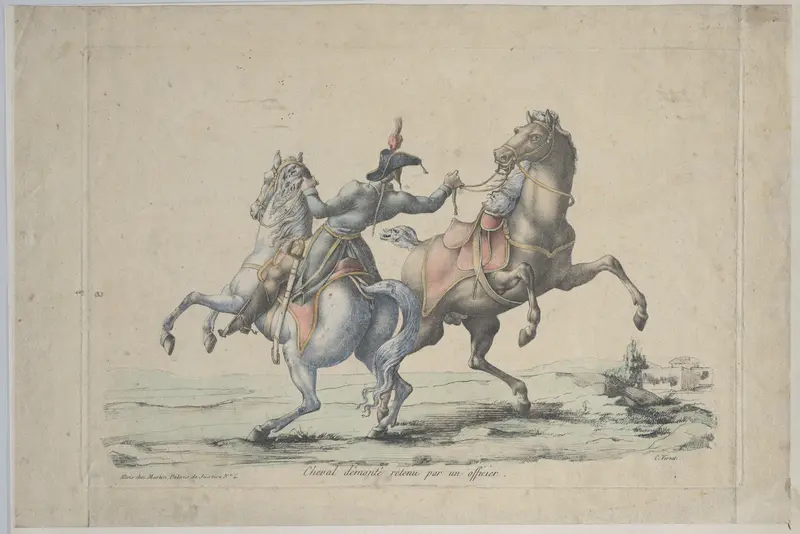 A Dismounted Horse Reined in by an Officer Wall Art by Carle (Antoine Charles Horace) Vernet - High-Resolution Digital Print