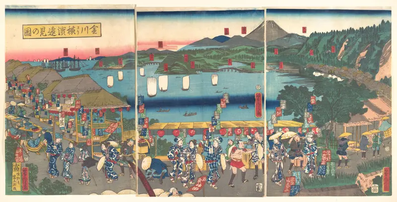 A Distant View of Yokohama from Kanagawa (Kanagawa yōri Yokohama...ken no zu) Wall Art by Utagawa Yoshitora - High-Resolution Digital Print