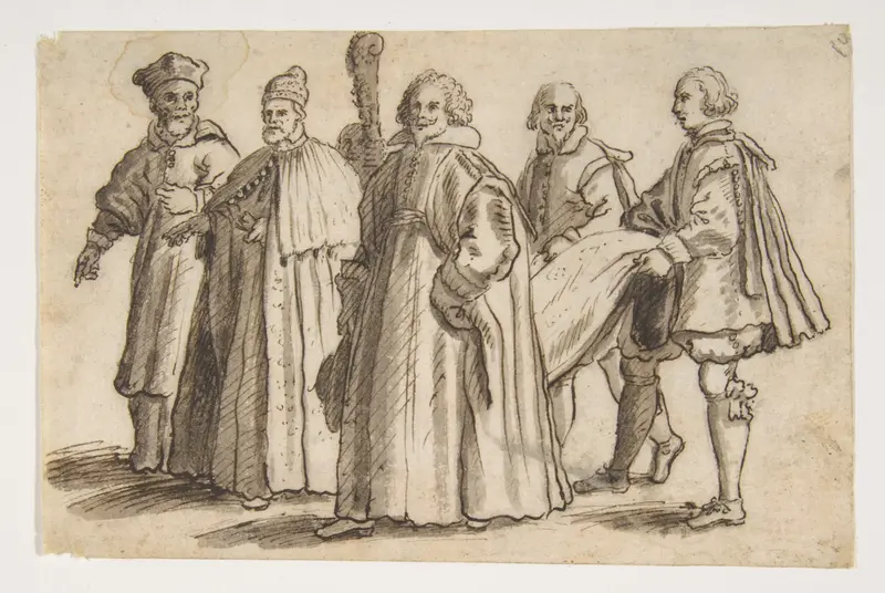 A Doge of Venice with a Cardinal, a Councillor and Servants Bearing the Train Wall Art by Bernardino Rodriguez ("Bernardino Siciliano") - High-Resolution Digital Print