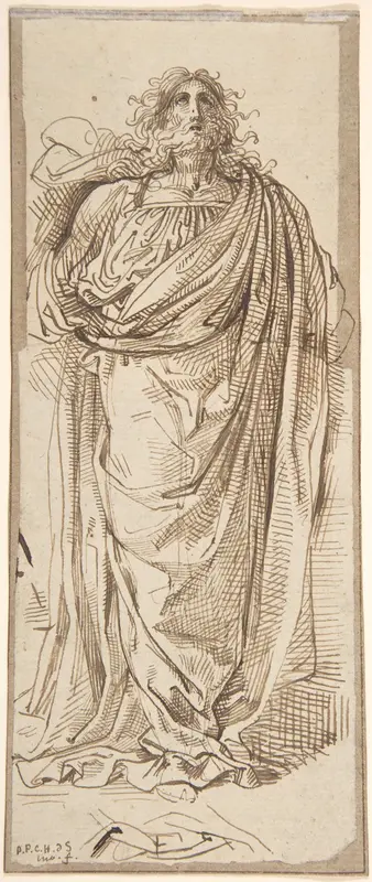 A Draped Bearded Man Looking Up Wall Art by David-Pierre Giottino Humbert de Superville - High-Resolution Digital Print