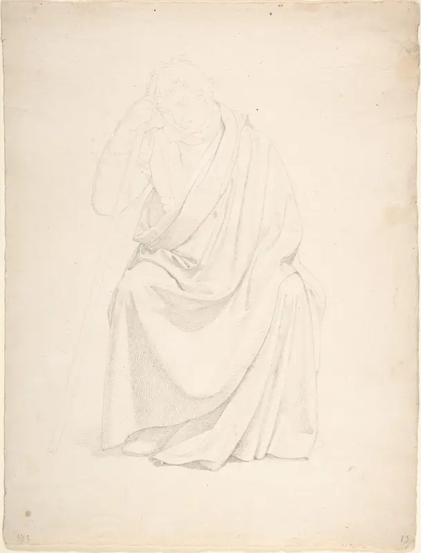 A Drapery Study of a Seated Man Wall Art by Johann Friedrich Overbeck - High-Resolution Digital Print