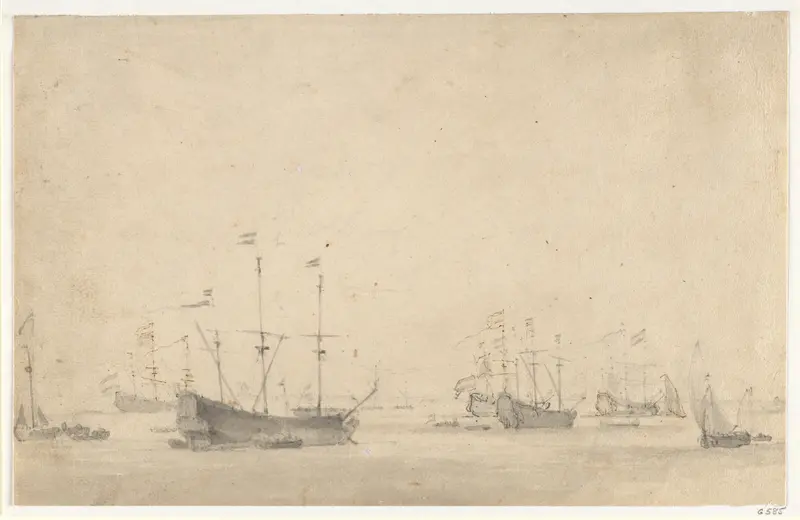A Dutch Fleet Lying at Anchor Wall Art by Willem van de Velde II - High-Resolution Digital Print