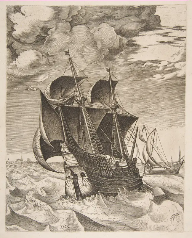 A Dutch Hulk and a Boeier from The Sailing Vessels Wall Art by Pieter Bruegel the Elder - High-Resolution Digital Print