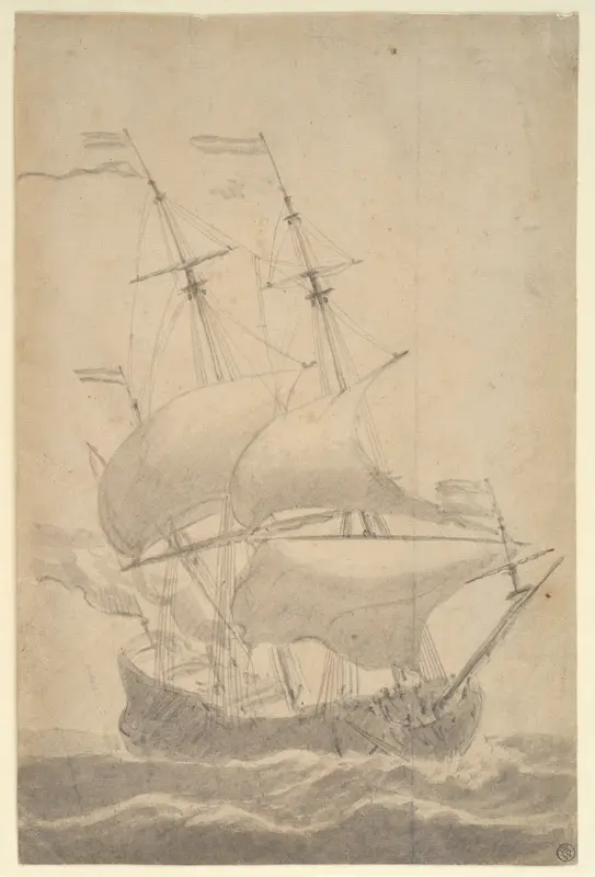A Dutch Ship in a Strong Breeze Wall Art by Willem van de Velde I - High-Resolution Digital Print