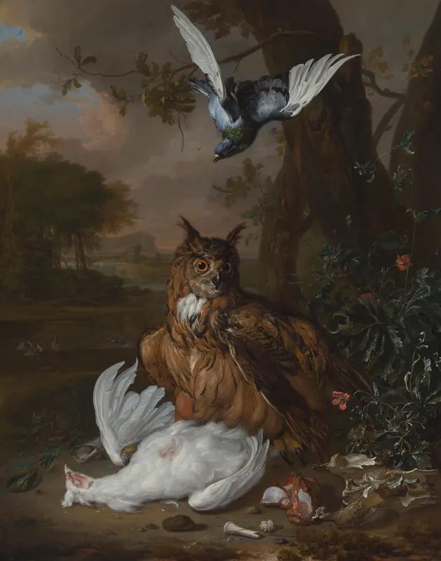 A Eurasian Eagle-Owl with Other Birds in a Landscape Wall Art by Unknown - High-Resolution Digital Print