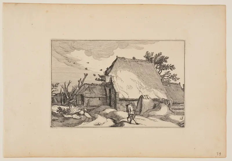 A Farm, Man with Two Buckets on Path in Front, from Landscapes (Verscheyden aerdige Lanthuysen...)