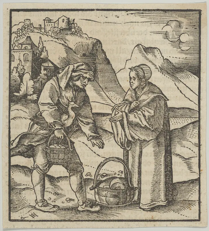 A Farmer and his Patron, from Hymmelwagen auff dem, wer wol lebt... Wall Art by Hans Schäufelein - High-Resolution Digital Print
