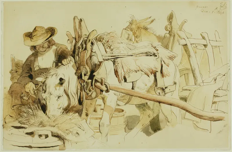 A Farmer Feeding his Pony in Geneva (recto); Seated Friar (verso) Wall Art by Edwin Henry Landseer - High-Resolution Digital Print