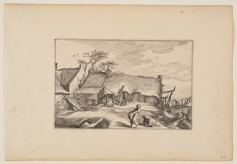 A Farmhouse, Man Carrying a Basket in Foreground, from Landscapes (Verscheyden aerdige Lanthuysen...)