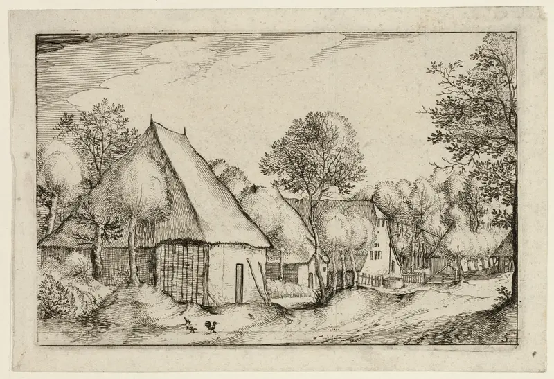 A Farmyard, plate five after Pictures of Farms, Country Houses and Rustic Villages (Praediorum villarum et rusticarum casularum icones)