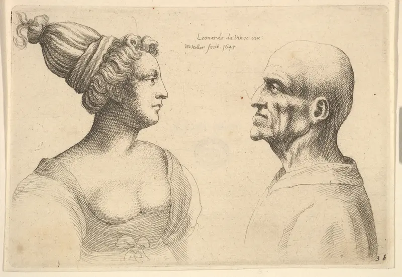 A female with hair tied back and a bald male facing each other Wall Art by Wenceslaus Hollar - High-Resolution Digital Print