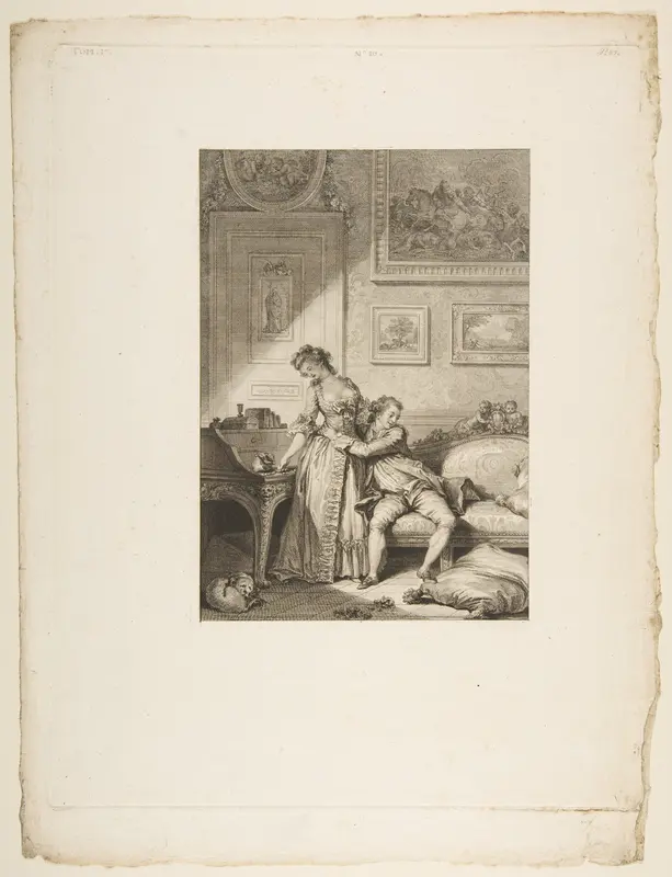 A Femme avare galant Escroc, from "Contes et nouvelles en vers par Jean de La Fontaine.  A Paris, de l'imprimerie de  P. Didot, l'an III de la République, 1795" Wall Art by Jacques Aliamet - High-Resolution Digital Print