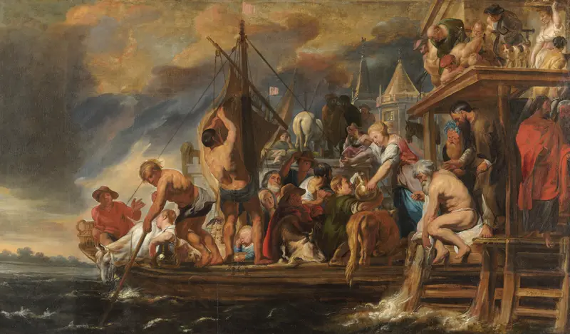 A Ferry Departs as St Peter Finds a Coin in the Mouth of a Fish Wall Art by Jacques Jordaens - High-Resolution Digital Print