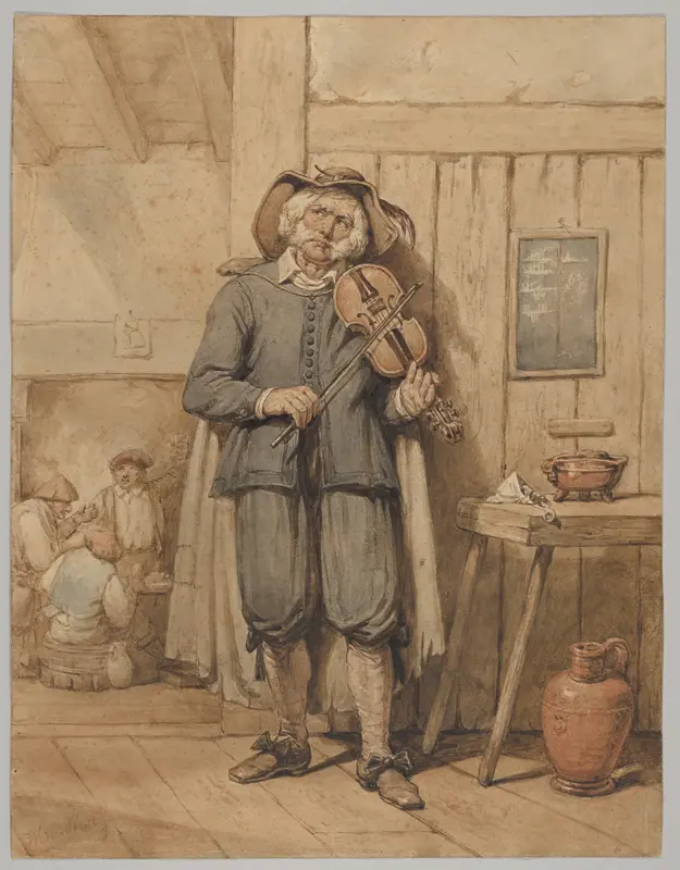 A Fiddler in a Tavern, with Three Men in the Background Wall Art by Johannes Hendrik van West - High-Resolution Digital Print