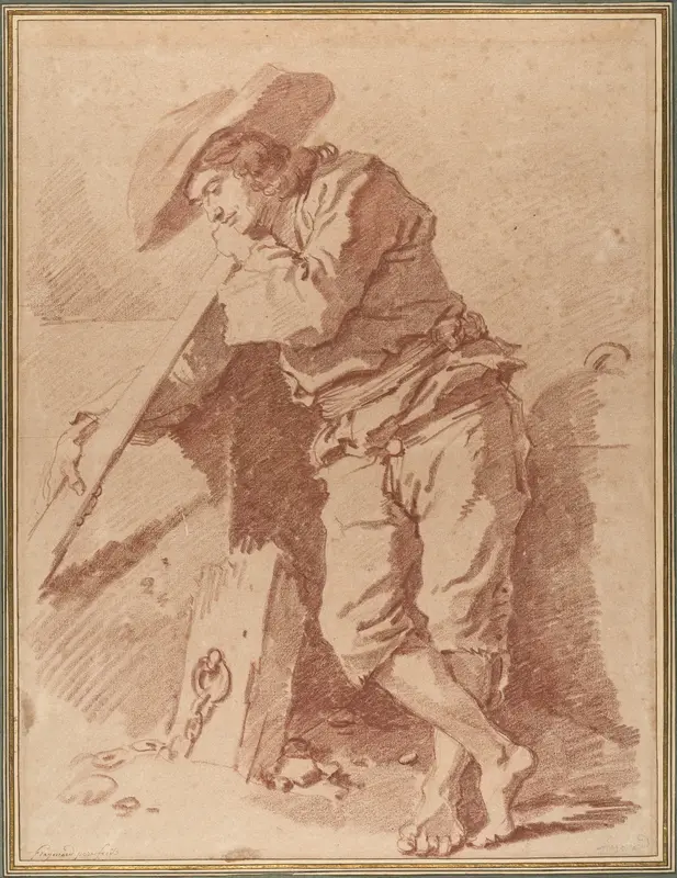 A Fisherman Leaning on an Oar Wall Art by Jean Honoré Fragonard - High-Resolution Digital Print