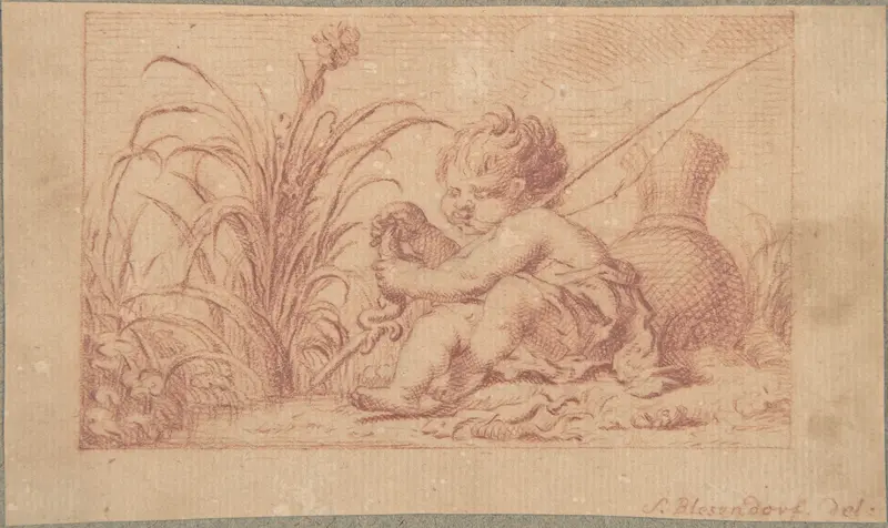 A Fishing Putto Wall Art by Sophia Blesendorf - High-Resolution Digital Print